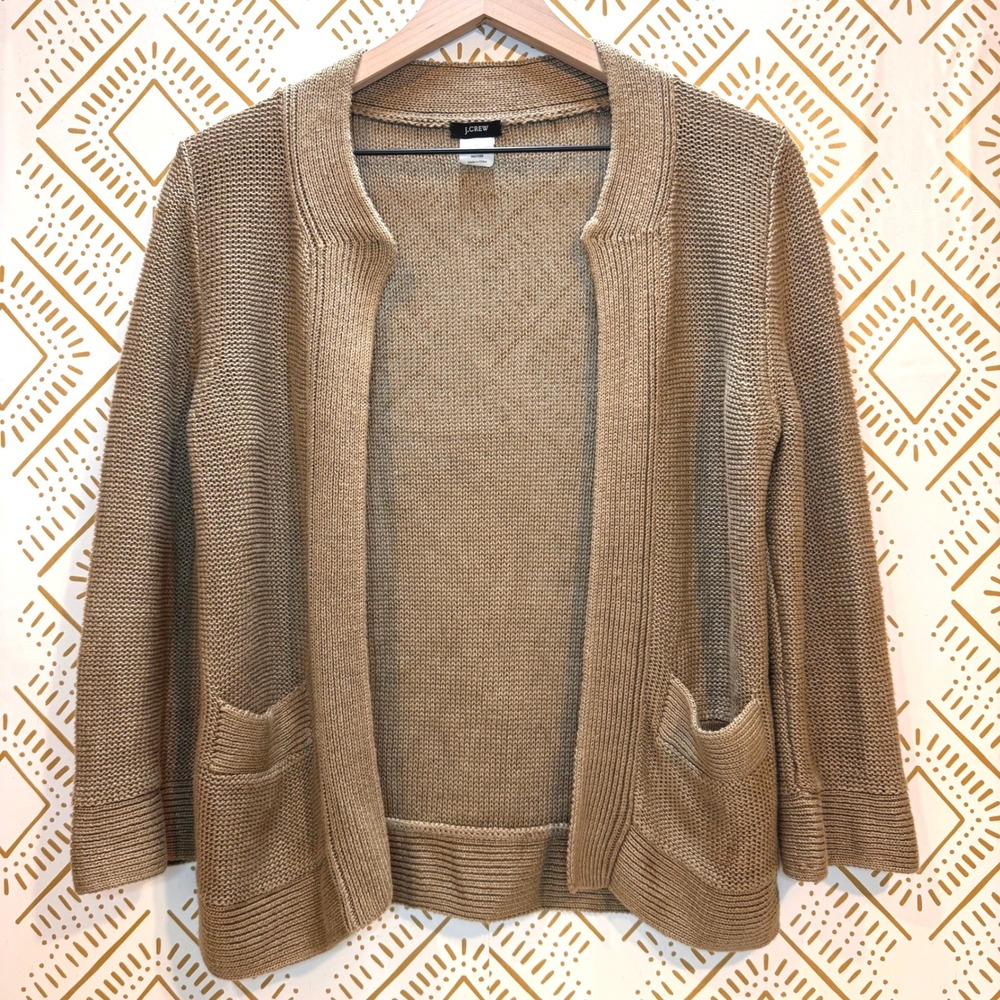 J. Crew Cardigan Women S Khaki 100% Linen Open Front Spring Sweater Lagenlook
